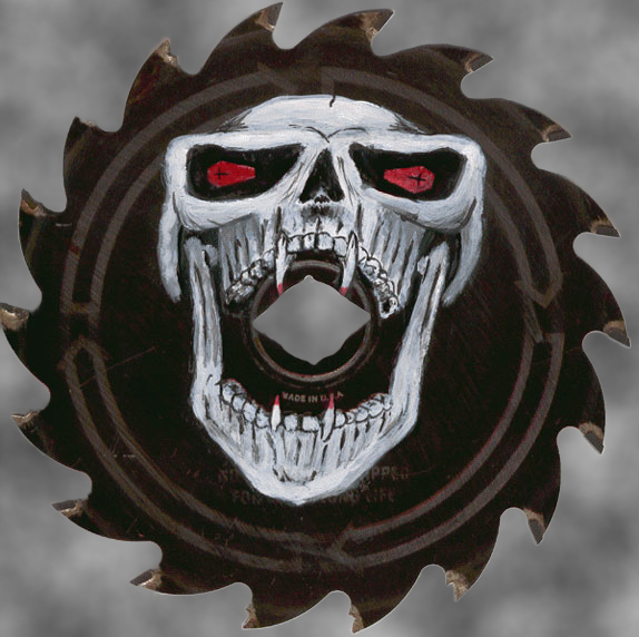 Skull with Coffin Eyes on Circular Saw Blade